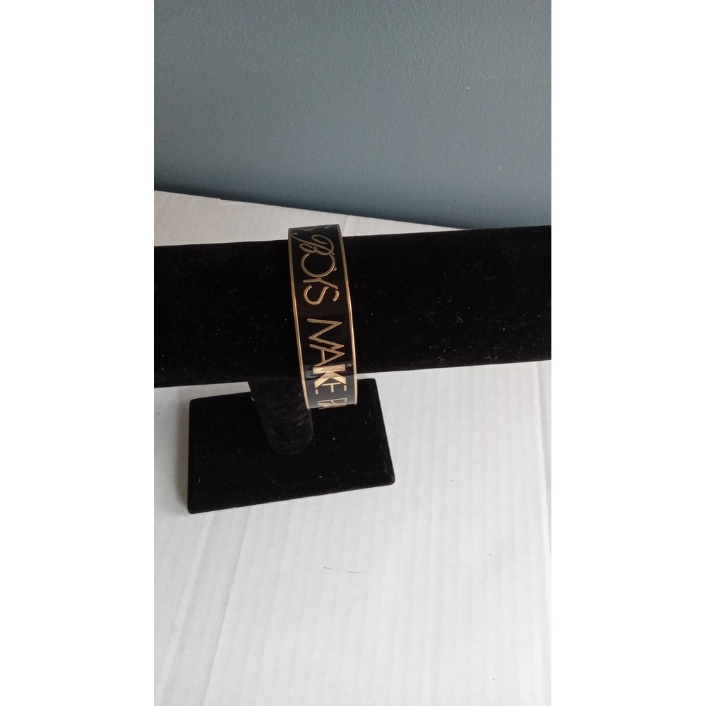 Cuff Bracelet Words Make Passes Gold Tone‎ Black Bangle Jewelry